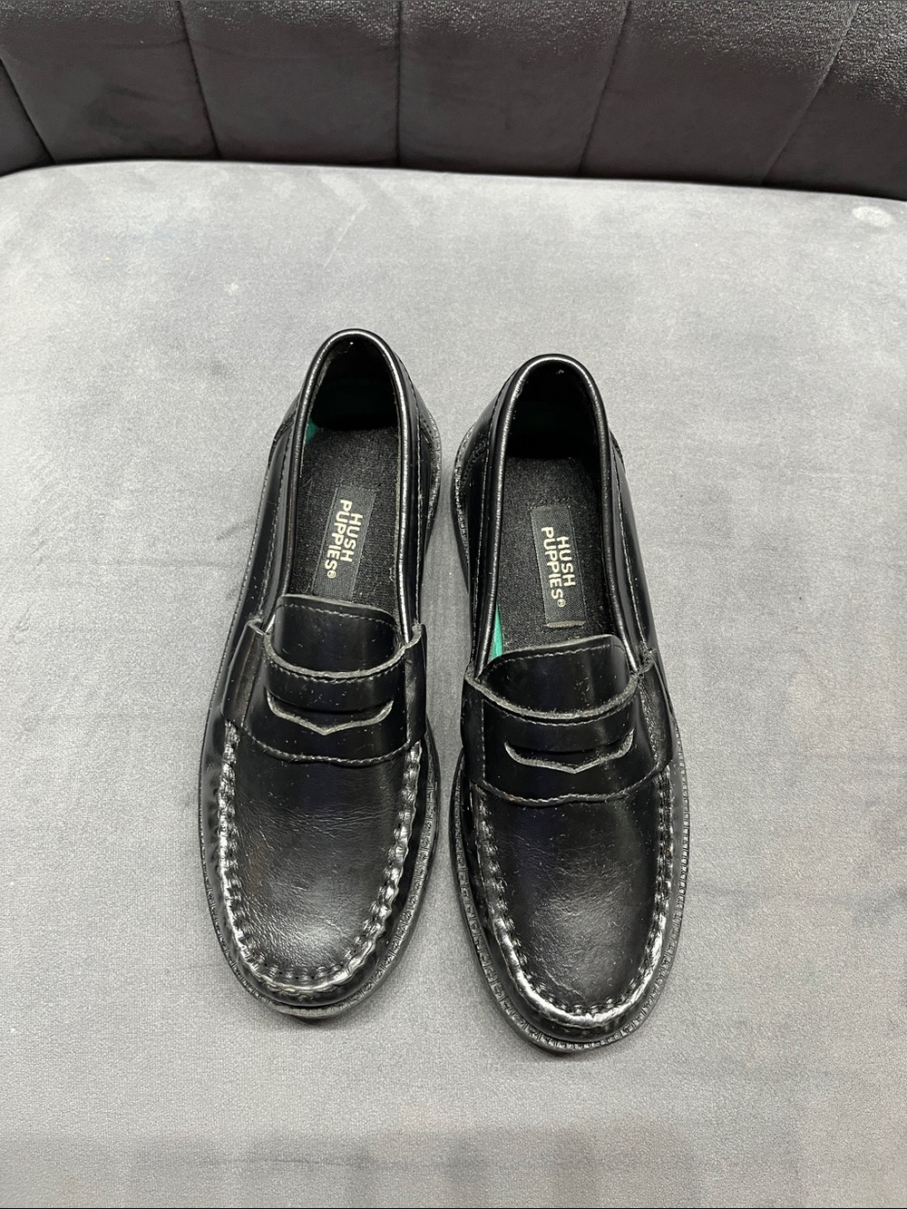 Hush Puppies Black Leather Kids Penny Loafers